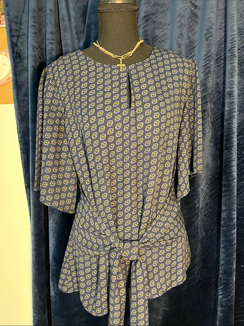 Ann Taylor Navy Floral Front-Tie Blouse